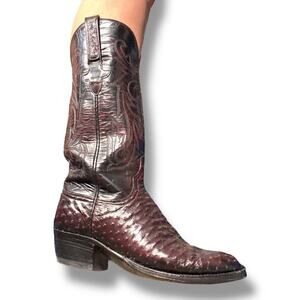 Lucchese Women’s Ostrich Cowboy Boots Size 7 Burgundy Western Leather Exotic